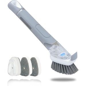 Multifunctionele zeepdispenser- afwasborstelset - keukenreinigingsborstel - 3 verwisselbare sponzen - pot pan gootsteen Afwasborstel