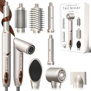 Sansbeauté® 7-in-1 Airstyler - Multistyler - Fohnborstel Kort Haar - Haarstyler - Haardroger - Föhnborstel - Warmteborstel - Krulborstel - Krultang - Stijlborstel - Coldshot - Roterende Kabel