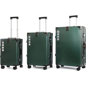 A To Z Traveller Safralu - Kofferset 3-delig - Luxe Aluminium - Donker groen - TSA Slot