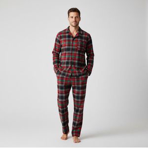 La-V Flanel pyjamaset voor heren met geruit patroon Rood/Zwart S
