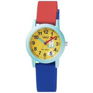 Q&Q VS49J009Y - Horloge - Analoog - Kinderen - Unisex - Plastic band - Rond - Cijfers - Raket - Kunststof - Sport - Donkerblauw - Rood - Groen - Geel - 10 ATM