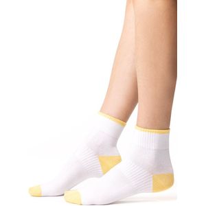 2 paar dames sportsokken wit/geel–katoen, ademend & comfortabel-maat 35-37