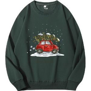 Emilie collection - kersttrui - sweater kerst - groen - kerstboom op auto - Large