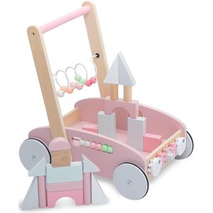 Loopwagen voor peuters met rubberen wielen - sorteren en bouwen - parelspel - baby walker - loophulp Loopwagen