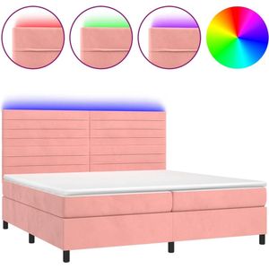 VidaXL-Boxspring-met-matras-en-LED-fluweel-roze-200x200-cm