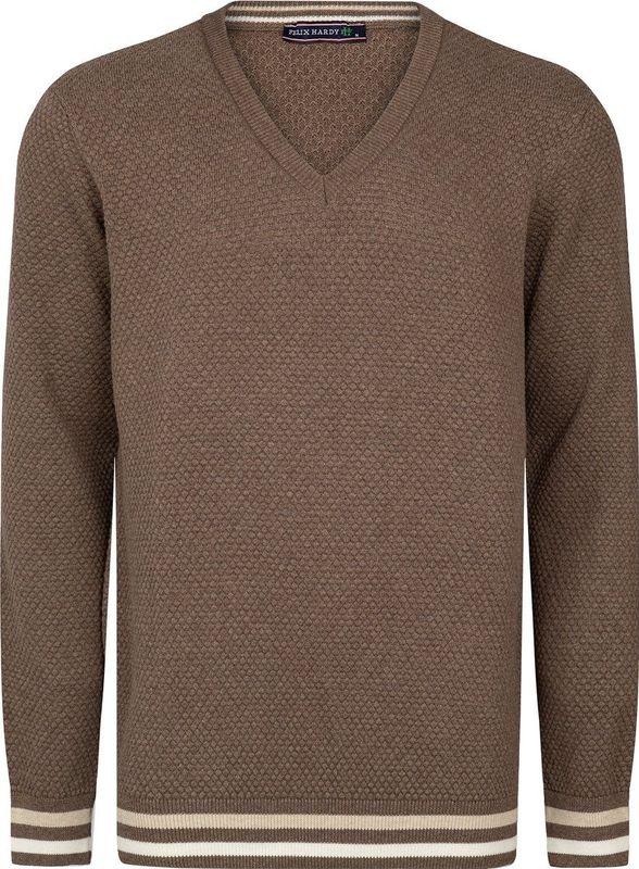 Felix Hardy V-Neck Sweater - V Trui - 100% Katoen Heren Bruin - 2Xl
