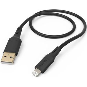 Hama Silicone USB-A naar Lightning Kabel - Oplaadkabel geschikt voor iPhone / iPad - MFI gecertificeerd - 3A USB 2.0 - 480Mbps - 150cm - Zwart