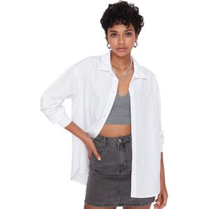 Trendyol Geel Losvallend Katoenen Geweven Overhemd Tweeaw20Go0107