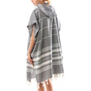 Katoenen volwassen Peshtemal - Poncho - Grijs - S/M Badjas - Strandlaken - Badjas met capuchon - Dames en heren met capuchon - Saunabadjas - Ochtendbadjas voor Dames en Heren - 90 cm