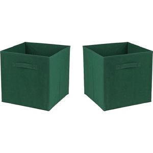 Urban Living Opbergmand/kastmand Square Box - 2x - karton/kunststof - 29 liter - donker groen - 31 x 31 x 31 cm - Vakkenkast manden
