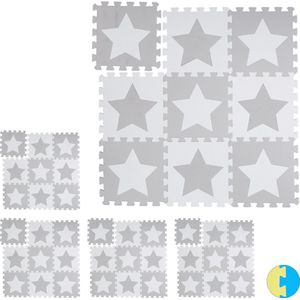 Relaxdays 45 x puzzelmat ster - speelmat - speelkleed - vloerpuzzel - speeltapijt – grijs