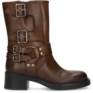 Sacha - Dames - Bruine multi buckle biker enkelboots - Maat 37