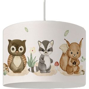 Hanglamp woodland bosdieren-kinderkamerdecoratie-lampen-bosdieren-beer-hertje-uil-eekhoorn-bos-kinderkameraccessoires