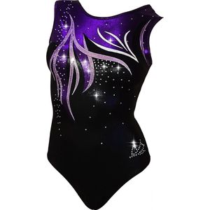 Fairysports Turnpakje Violet maat 110-116 meisjes gympakje paars zilver zwart met zilveren steentjes