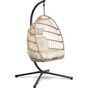 Swoods Egg Hangstoel – Hangstoel met standaard – Egg Chair – tot 150kg – Inclusief Beschermhoes - Natural