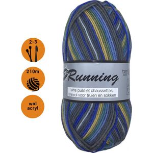 Running gemêleerde sokkenwol blauw grijs (424) - 1 bol wol en acryl garen - pendikte 2 a 3mm - 50 grams