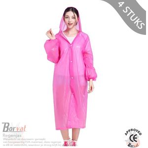 Borvat® - herbruikbare waterdichte regenjas voor dames en heren - Modieuze poncho voor kamperen en buitenactiviteiten - Dik Eva-materiaal voor ultieme bescherming - Roze - 4 delige