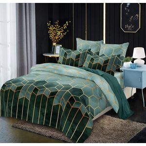 Goodivery ® Beddengoed, gestreept, groen, donkergroen, 135 x 200 cm, 2-delig, microvezel, beddengoedset, dekbedovertrek, geometrisch dekbedovertrek, modern dekbedovertrek