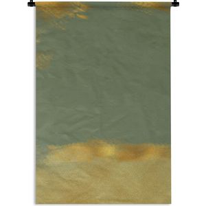 Wandkleed Luxe patroon - Luxe patroon van gouden verfvegen tegen een groene achtergrond Wandkleed katoen 120x180 cm - Wandtapijt met foto XXL / Groot formaat!