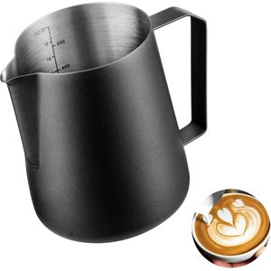 Barista Melkkan Roestvrij Staal 600 ml, Cappuccino Kopjes voor Latte Macchiato, Melkkan voor Opkloppen Geschikt voor Volautomatische Koffiemachines, Zwart