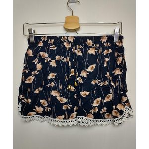 Dames short korte broek Rosaly gebloemd blauw bruin wit M/L