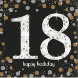 32x stuks 18 jaar verjaardag feest servetten zwart met confetti print 33 x 33 cm - Wegwerp servetjes