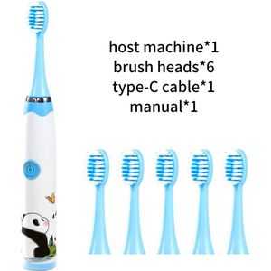 Elektrische Kindertandenborstel – Sonisch – 6 Opzetborstels – USB Oplaadbaar – Cartoon Design – Zachte Dupont Borstelharen