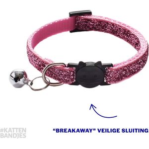 Katten halsband - glitter - roze - met veiligheidssluiting - belletje