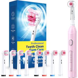Roterende elektrische tandenborstel voor volwassenen met opzetborstels en slimme timer