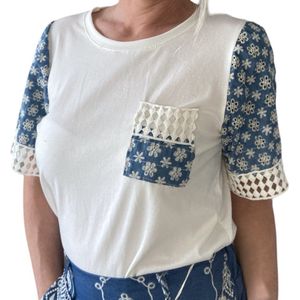 T-shirt met broderie en jeans, one size