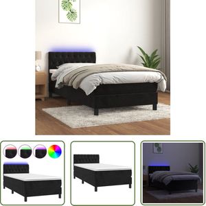 The Living Store Boxspring met matras en LED fluweel zwart 90x200 cm - Boxspring - Fluweel Bed - Led Bed - King Size Bed - Tweepersoonsbed