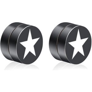 Magnetische heren oorbellen LGT Jewels Star Zwart Zilverkleurig 8mm