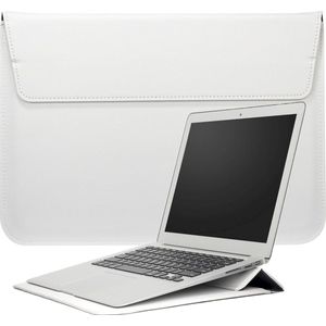 2-in-1 Laptopsleeve 10 tot 12 inch - Wit - Vegan Leer - Laptophoes voor Dames / Heren - Laptop Tas Sleeve met Standaard