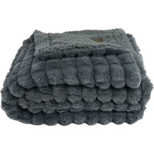 Zest - Fleece Plaid - Donkergrijs - 150x125 cm - Blokmotief