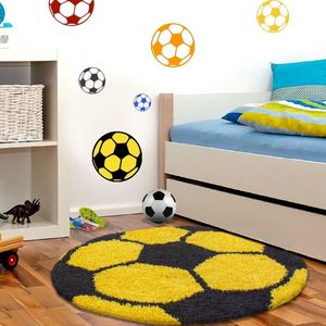 Tapijtenloods Fun Voetbal Kinderkamer Rond Vloerkleed Hoogpolig Geel- 120 CM ROND