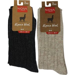 Nova- Premium Alpacawol 43 46- Alpaca Sokken - Warme Sokken - Wintersokken - huissokken - Thermosokken - 2-paar Grijs/Beige