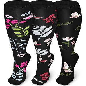 3-pack grote compressiekousen voor mannen en vrouwen, bredere kuiten, kniekousen voor betere bloedsomloop (4XL)