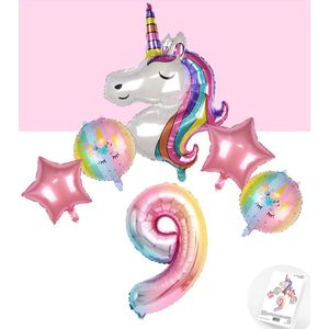 * Snoes * Unicorn * Eenhoorn Rainbow XL * Negende verjaardag * Hoera 9 Jaar * Birthday * Ballon Cijfer 9