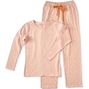 Little Label Pyjama Dames Maat XL/42 - roze, Geel - Hartjes - Dames Pyjama - Zachte BIO Katoen