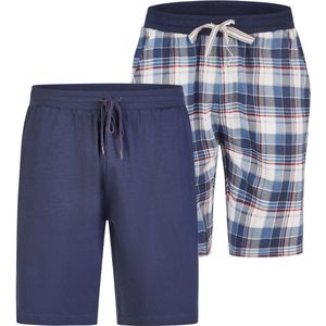 Phil & Co - Korte Pyjamabroek - Blauw Geruit/Effen - 2-Pack