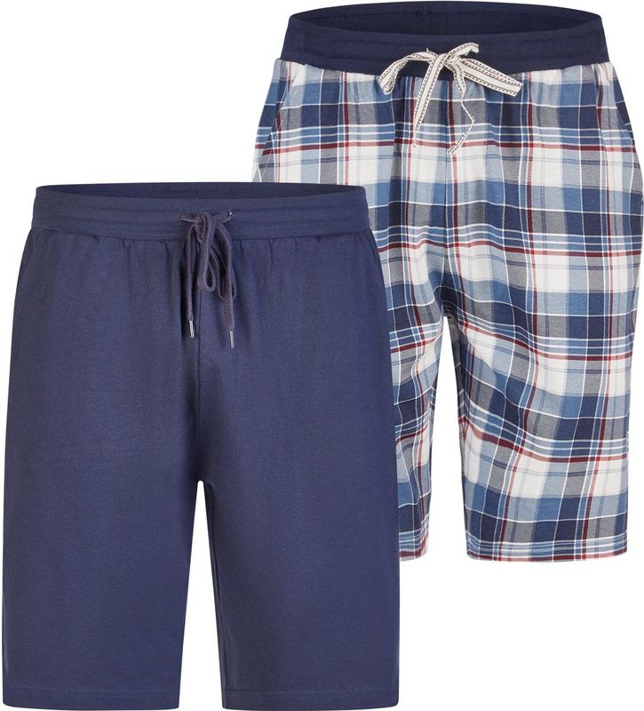 Phil & Co - Korte Pyjamabroek - Blauw Geruit/Effen - 2-Pack