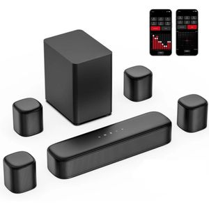 Soundbar - Soundbars voor tv en Theater - 7.1CH Voor TV & Thuisbioscoop - 4 Surround Speakers Bluetooth 5.3 - Zwart - Compatibel met AUX - Soundbar met Subwoofer 350W -Optical - Input - USB - HDMI - Ingebouwd mic