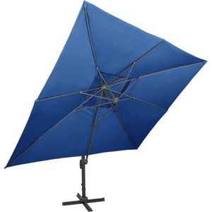 vidaXL Zweefparasol - Dubbel Dak - 400x300 cm - Azuurblauw Zonnescherm - Tuinset - Buitenleven - Terrasdecoratie - Parasol
