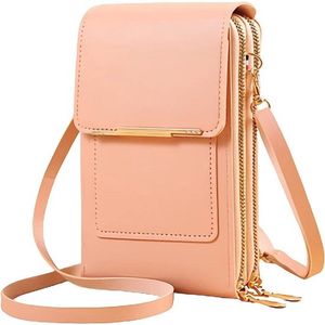 Kleine lichtgewicht PU lederen crossbody mobiele telefoon portemonnee - anti-diefstal tas voor vrouwen met touchscreen (lichtroze)