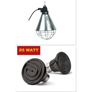 Armatuur compleet met 25 watt keramische warmtelamp- warmtelamp - broedlamp - biggenlamp - voor keramische warmtelamp - porseleinen fitting - compleet met 2.5 meter snoer