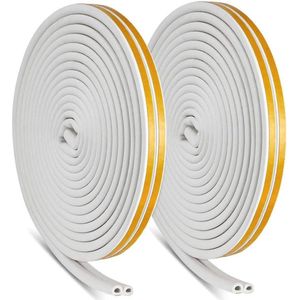 Afdichtingstape tegen koude tocht en lawaai - zelfklevend D-profiel rubber - 2 rollen van 20 meter wit
