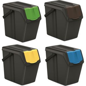 Prosperplast Keden SORTI BOX - Afvalbak / Prullenbak set van 4x25L - Zwart