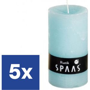 Spaas Cilinder Kaars Rustiek Aqua Blauw - 13 cm x 7 cm - 5 stuks
