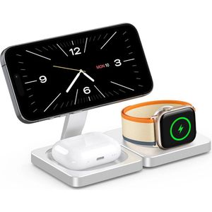 DrPhone ChargePro2 – 3-in-1 Vouwbare Draadloze Oplaadstandaard – MagSafe – Geschikt voor iPhone 17/16/15/14/13/12 – Apple Watch Ultra/10/9/8/7 – AirPods Pro/2/3 – Snelladen – Compact & Reisvriendelijk – Wit