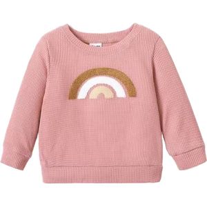 Baby Meisje Roze Ribstof Trui - Truitje - Regenboog - 9 12 Maanden